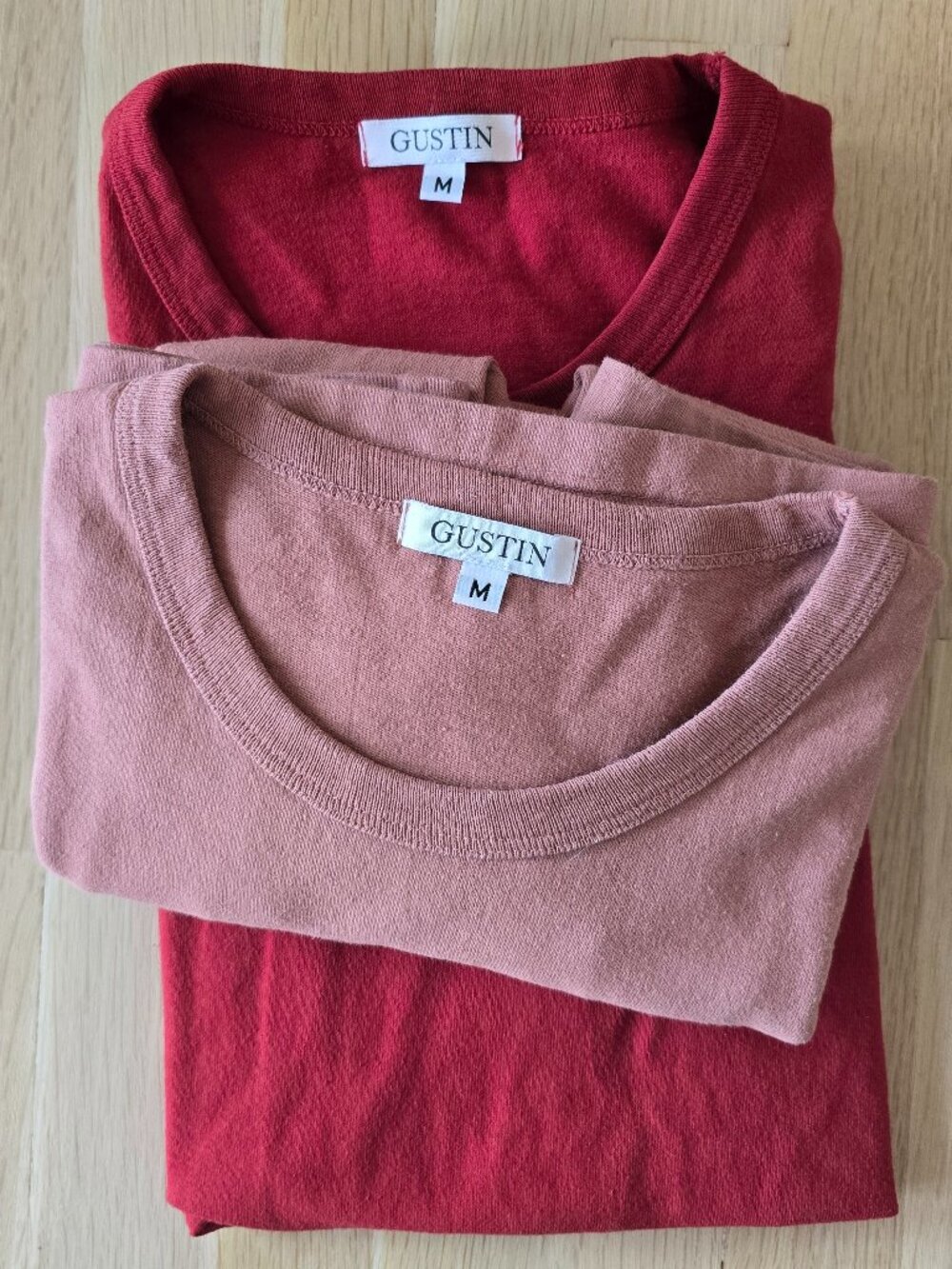 Gustin Two T-Shirts Men's Size M Mauve and Red Short Sleeve Made In USA